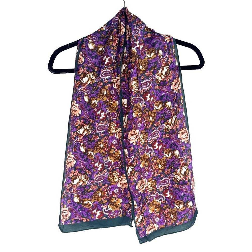 Vintage Honey Floral Silk Scarf Head Wrap Accessory Shawl Neck Warmer Boho Chic